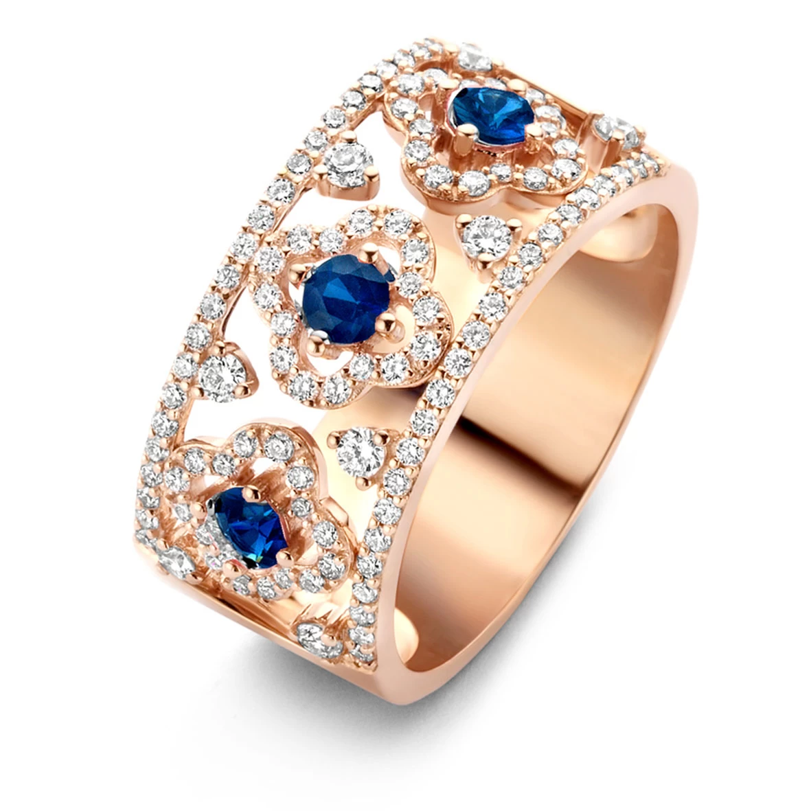 Bague Salina, Saphir Bleu Et Diamants Sur Or Rose 0.59 Ct - Salina 064402SA 1 Bague Salina, Saphir Bleu Et Diamants Sur Or Rose 0.59 Ct - Salina 064402SA
