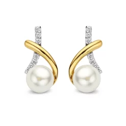 Boucles D'oreilles Argent Et Plaqué Or Zirconium Perle Blanche - Naiomy Silver - Femme - Louise - N3X58