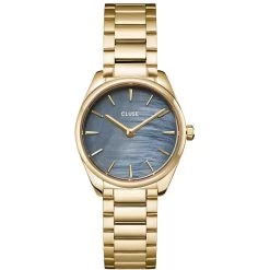 Cluse Féroce Mini Watch Steel, Blue Pearl, Gold Colour - - CW11707