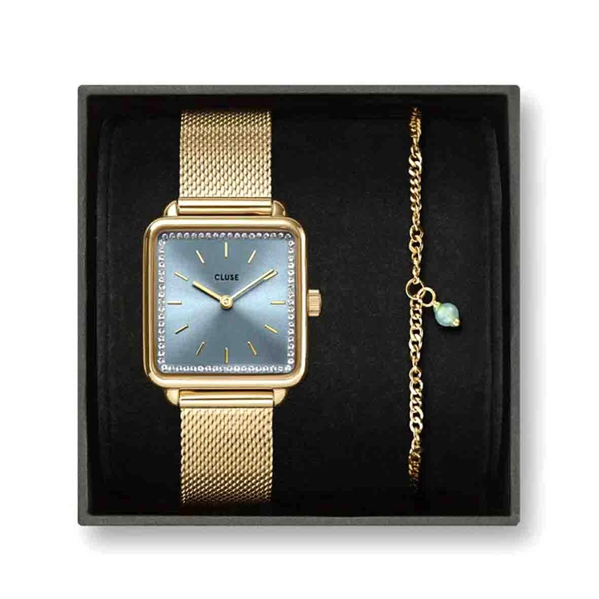 Cluse Tétragone La Tétragone Mesh Watch & Chain Bracelet, Gold Colour - 28 Mm - CG10320 1 Cluse Tétragone La Tétragone Mesh Watch & Chain Bracelet, Gold Colour - 28 Mm - CG10320