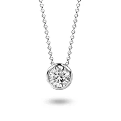 Collier Diamant Solitaire - Serti Clos 0.19 Ct Or Blanc 1.9g Saya - 92AJ37A-