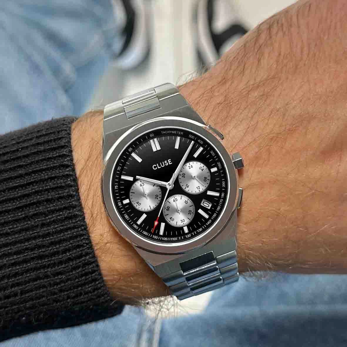 Montre Cluse Homme Cluse Vigoureux Chrono Steel Silver And Black, Silver Colour - CW20807 3 Montre Cluse Homme Cluse Vigoureux Chrono Steel Silver And Black, Silver Colour - CW20807 – Image 3