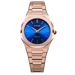 Montre D1 Milano Petite GEO Ultra Thin 34 - Femme Quartz- Cadran Bleu- 34 Mm - Acier Et PVD Rose - UTBL12