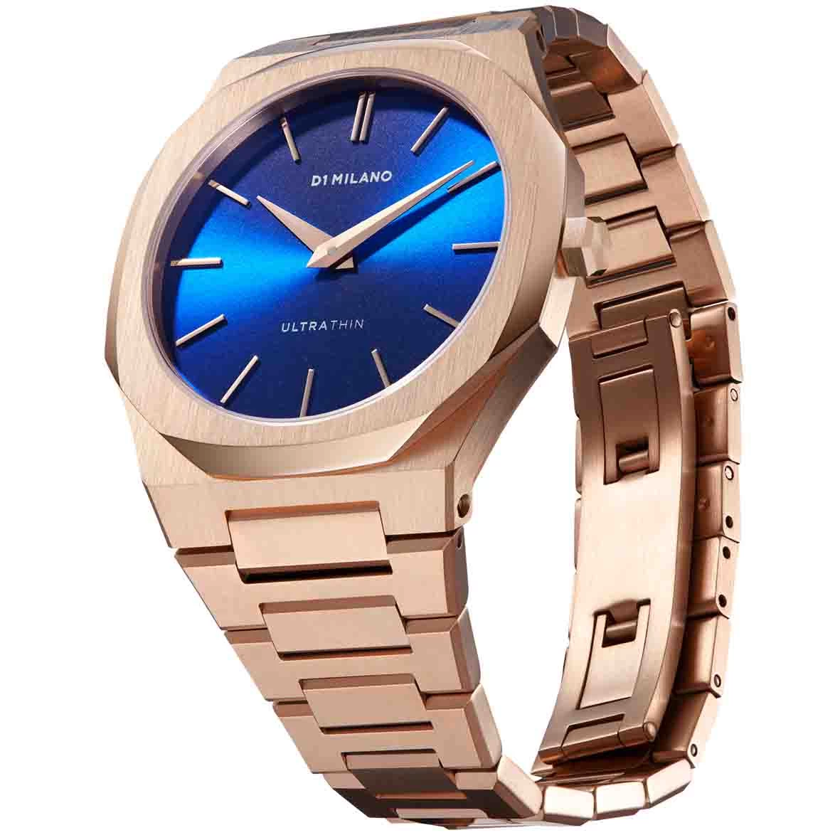 Montre D1 Milano Petite GEO Ultra Thin 34 - Femme Quartz- Cadran Bleu- 34 Mm - Acier Et PVD Rose - UTBL12 3 Montre D1 Milano Petite GEO Ultra Thin 34 - Femme Quartz- Cadran Bleu- 34 Mm - Acier Et PVD Rose - UTBL12 – Image 3
