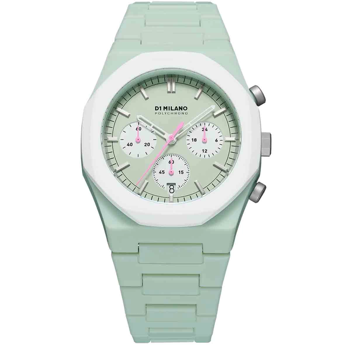Montre D1 Milano Polychrono Green Blast - Homme Quartz- Cadran Vert Pastel- 40,5 Mm - Polycarbonate - PHBJ02 1 Montre D1 Milano Polychrono Green Blast - Homme Quartz- Cadran Vert Pastel- 40,5 Mm - Polycarbonate - PHBJ02
