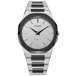 Montre D1 Milano Ultra Thin Ash - Homme Quartz- Cadran Gris- 38 Mm - Acier Et PVD Noir - UTBU06