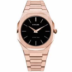 Montre D1 Milano Ultra Thin - Homme Quartz- Cadran Noir- 40 Mm - Acier Et PVD Rose - UTB03