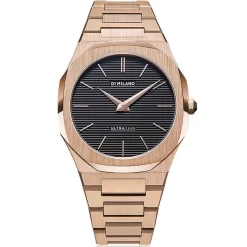 Montre D1 Milano Ultra Thin - Homme Quartz- Cadran Noir- 40 Mm - Acier Poli PVD Rose - UTBJ16