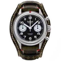 Montre Hanhart 417 ES - 39 Mm - Flyback Panda - 1954 - Croco Kaki Mécanique Diamètre 39 Mm- H701.211-7010-crocokaki