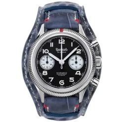 Montre Hanhart 417 ES - 42 Mm - Flyback Panda - 1954 - Croco EBle Jean Mécanique Diamètre 39 Mm- H721.211-7010-crocobleu