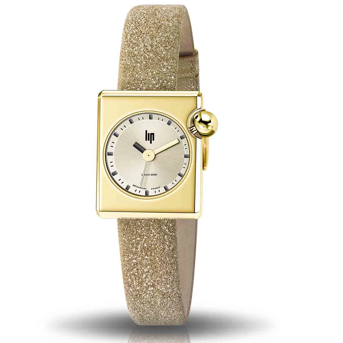 Montre Lip Mach 2000 Mini Square - - Cadran Argent- 30 X 28 Mm - Acier PVD Doré -671179 1 Montre Lip Mach 2000 Mini Square - - Cadran Argent- 30 X 28 Mm - Acier PVD Doré -671179