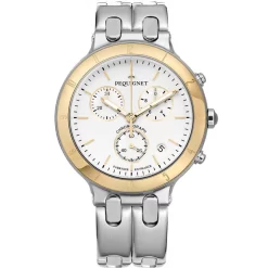 Montre Pequignet Moorea Chrono Or Et Acier-cadran Blanc 42 Mm - 1371538-A