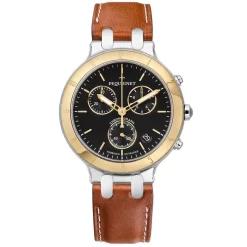 Montre Pequignet Moorea Chrono Or Et Acier - Cadran Noir 42 Mm - 1371548-CM