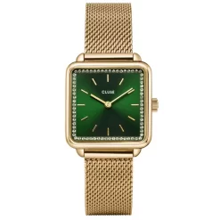 Cluse Tétragone Watch Mesh Stones Green, Gold Colour - 28 Mm - CW10309