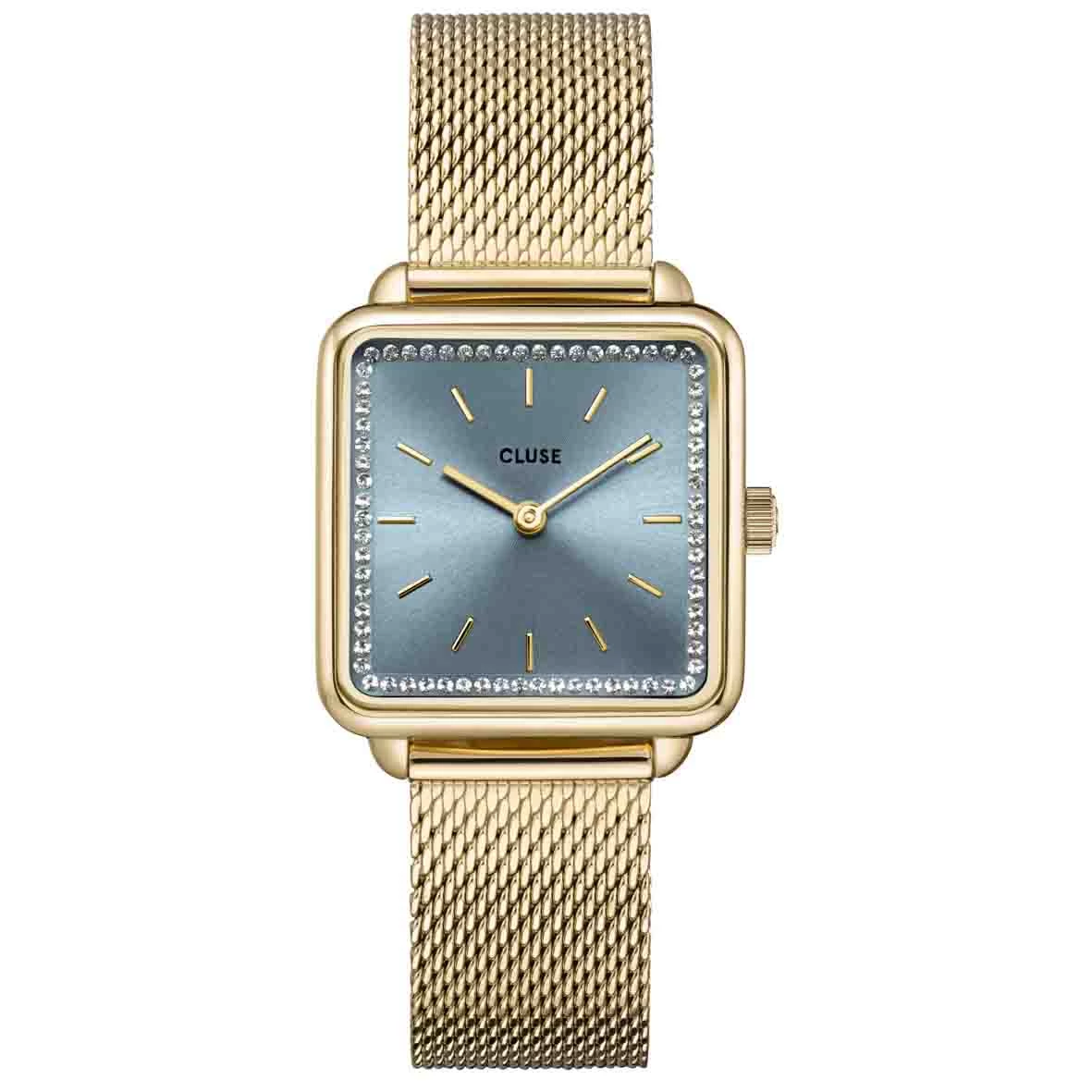 Cluse Tétragone Watch Mesh Stones Light Blue, Gold Colour - 28 Mm - CW10310 1 Cluse Tétragone Watch Mesh Stones Light Blue, Gold Colour - 28 Mm - CW10310